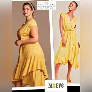 Anthropologie Maeve Size Medium Fete Midi Faux Wrap Dress Buttery Soft Viscose